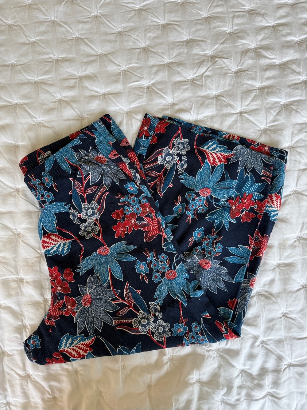 J. Jill Navy Floral Pants with Red & Teal Print size medium
